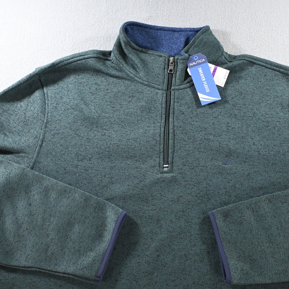Nautica Mens Sweater Fleece 1/4 Zip Pullover XXL Green Heather